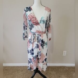Kate And Lily Floral Wrap Dress - Pink and Blue Size M